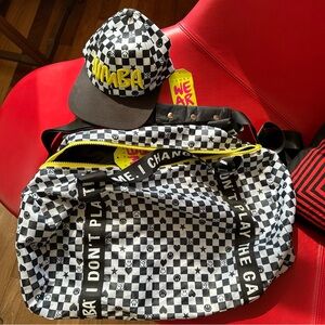 Zumba Checkered Hat + Duffle Bag Set, Love Bold Checkerboard Pattern Print